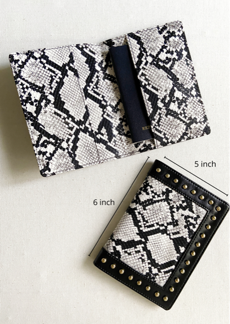 Inside view of Animal Print Passport Cover – Black &amp; White with Stud Work