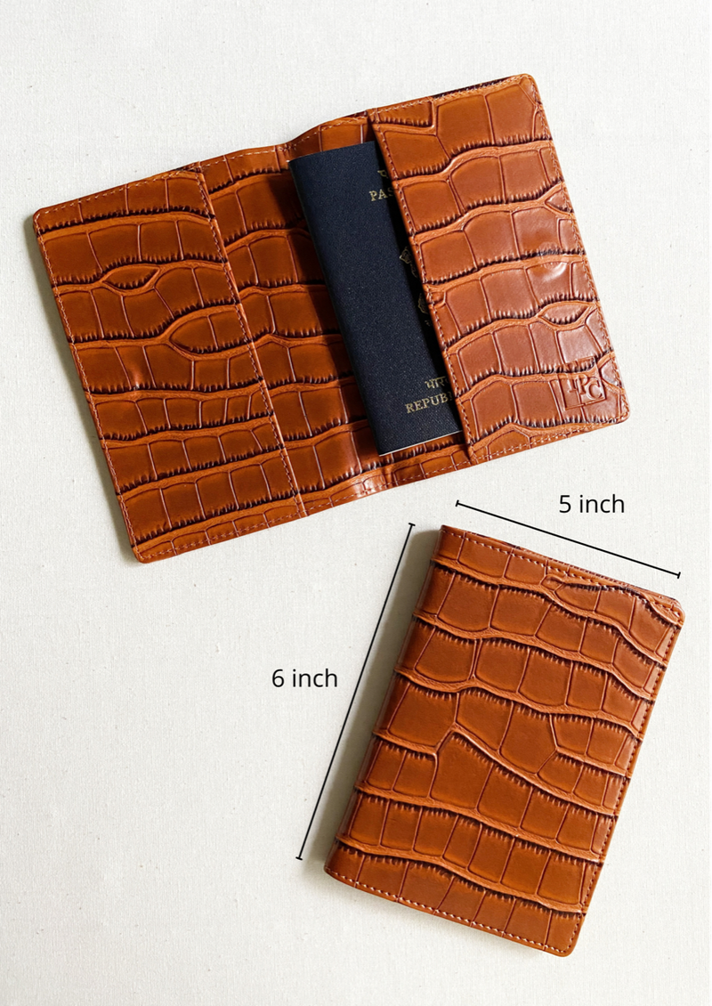 Personalised Tan Brown Croc Passport Cover