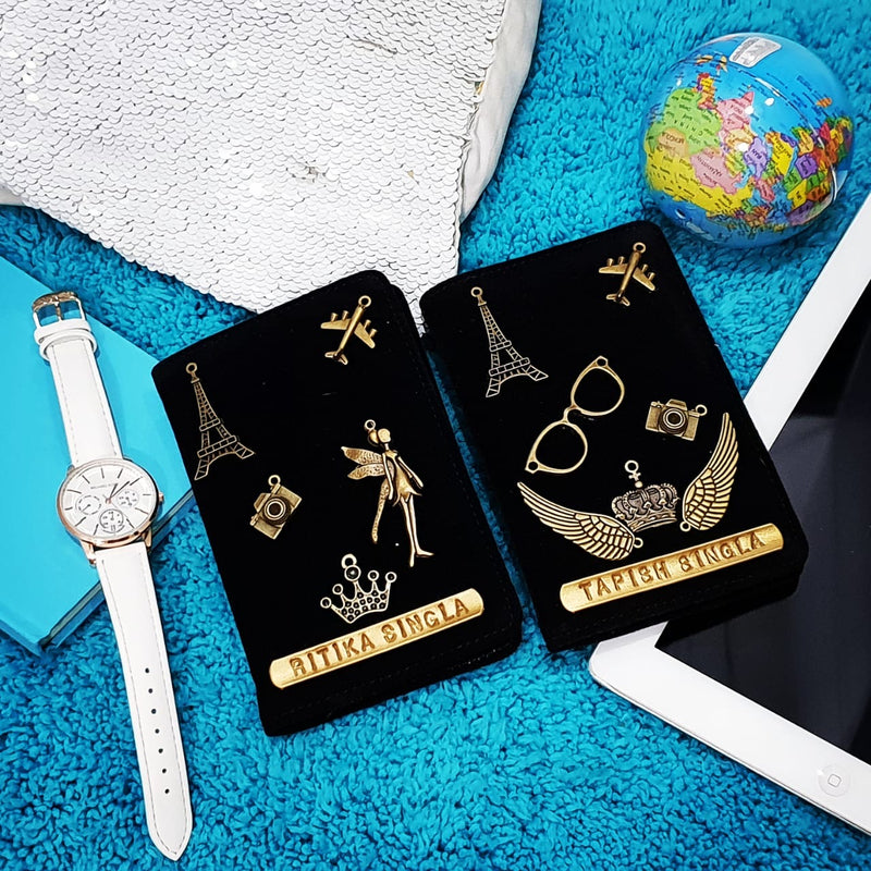 Personalised Black Velvet Passport Cover