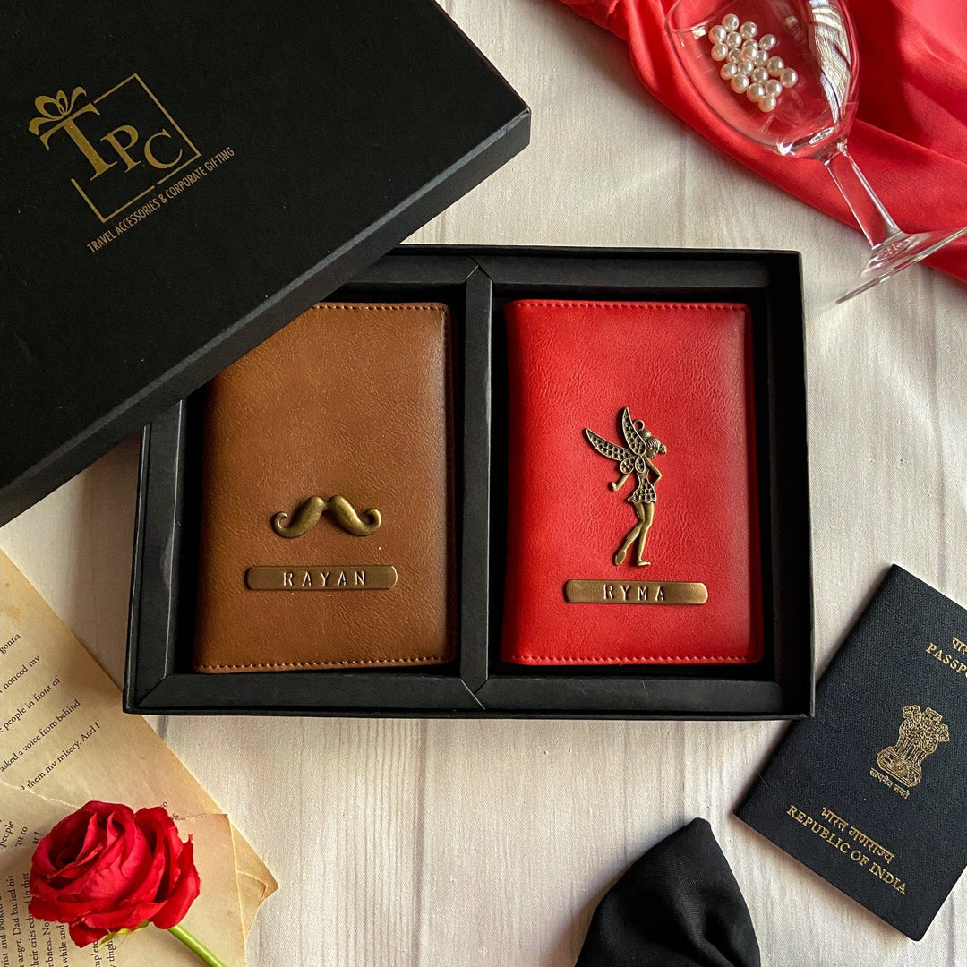 Personalised Red &amp; Brown Couple Passport Cover