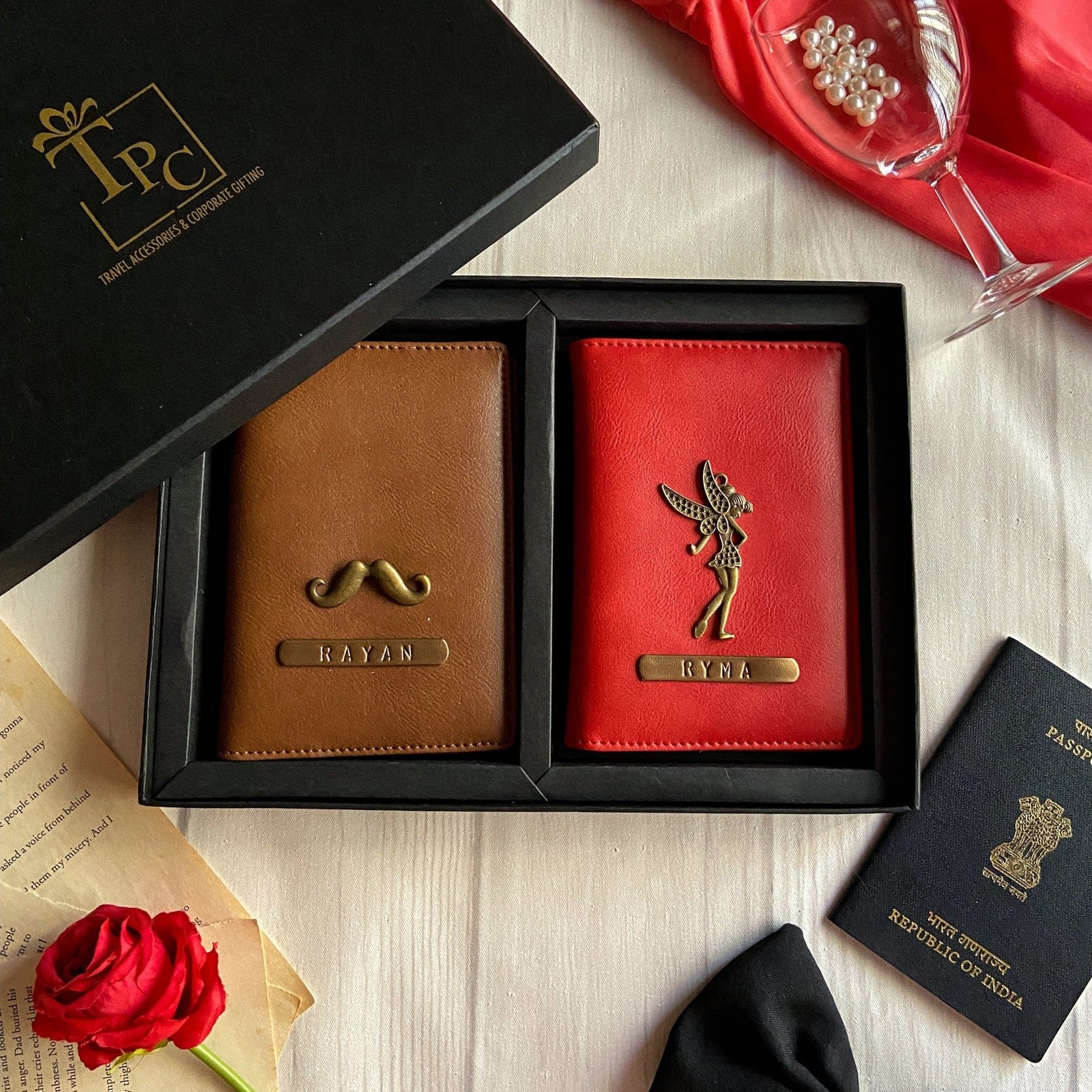 Personalised Red & Brown Couple Passport Cover