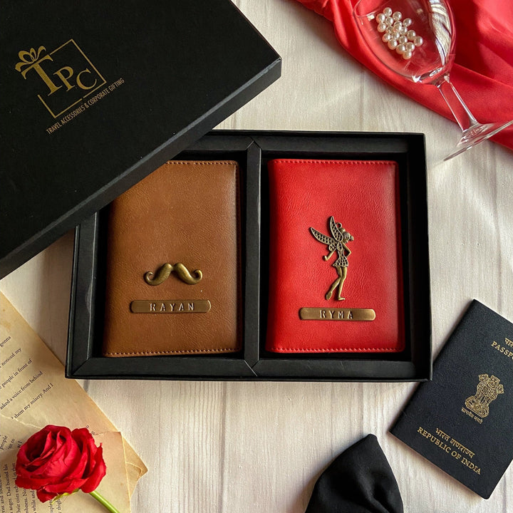 Personalised Red &amp; Brown Couple Passport Cover