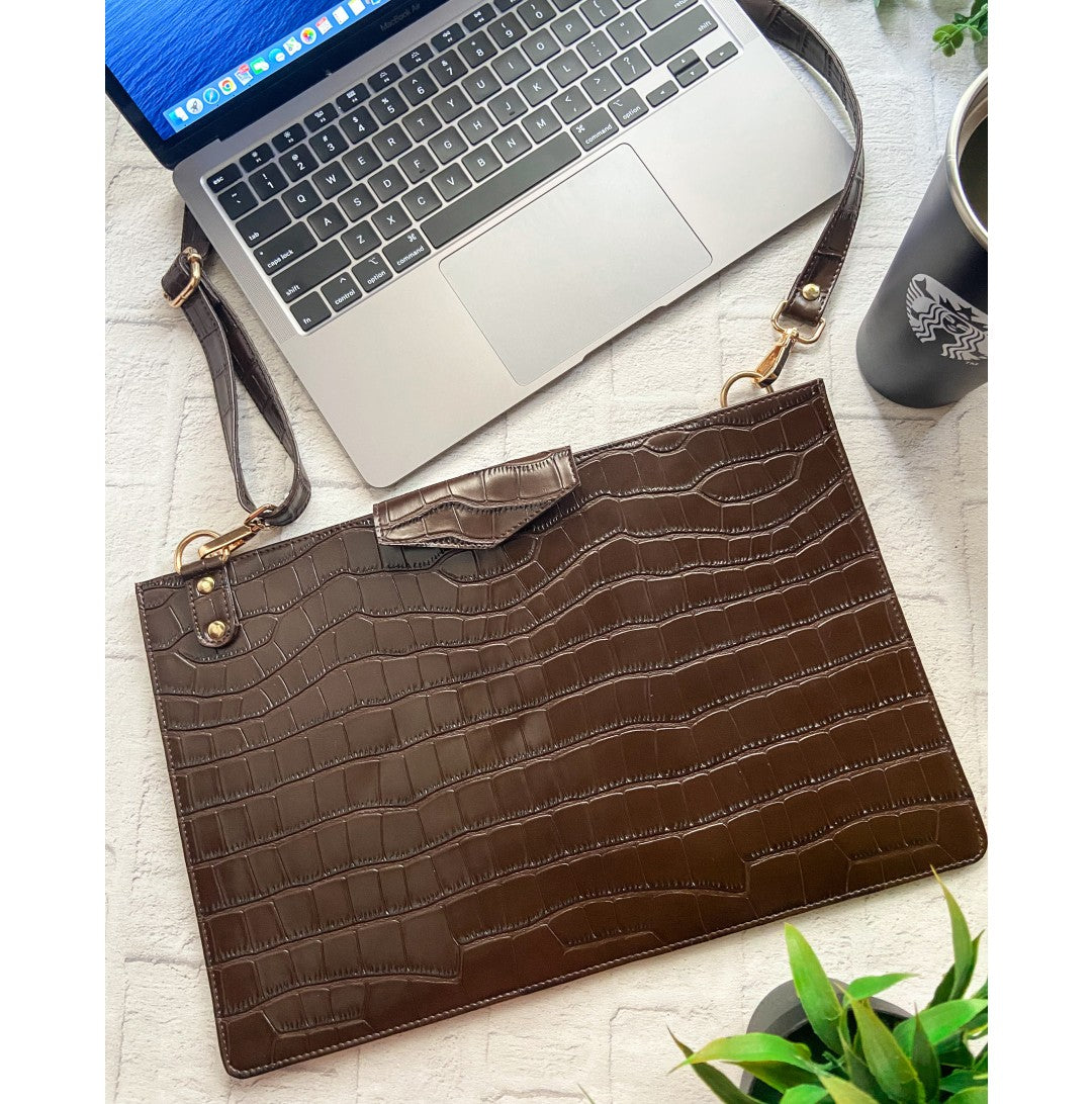 Brown Croco Texture Laptop Sleeve