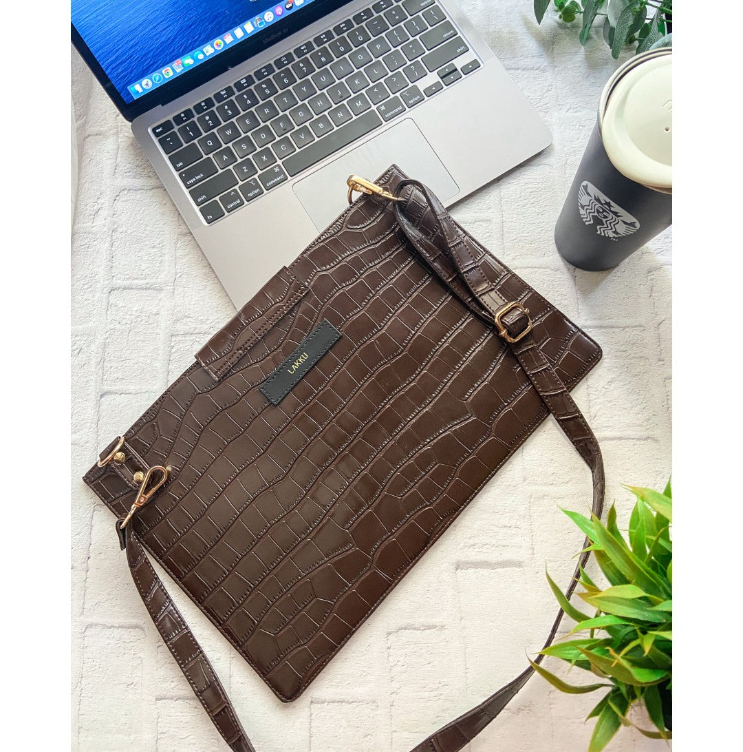 Brown Croco Texture Laptop Sleeve