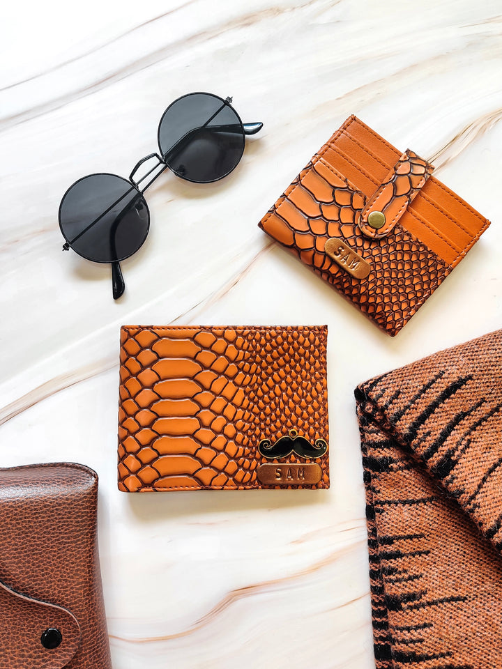 Personalized Men’s Textured Wallet &amp; Card Holder with Free Charm Trendy Orange