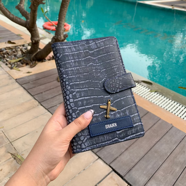 Blue Vintage Croco Genuine Leather Travel Wallet