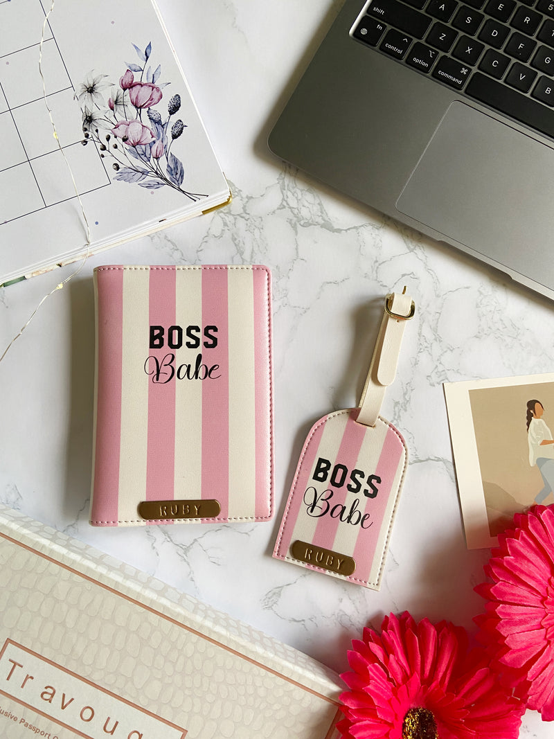 Pink Striped Passport Cover & Luggage Tag