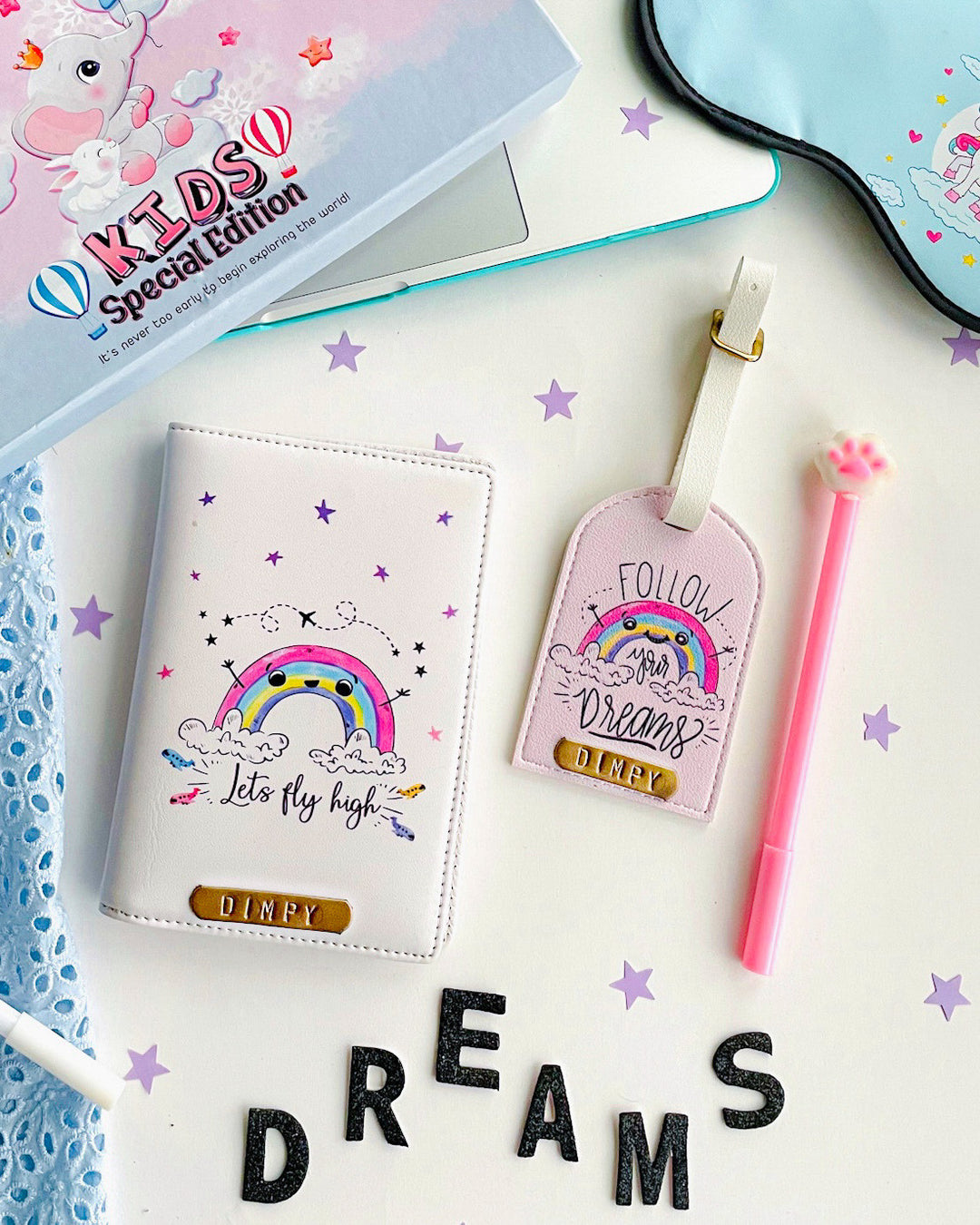 Fly High Passport Cover &amp; Follow Your Dreams Luggage Tag