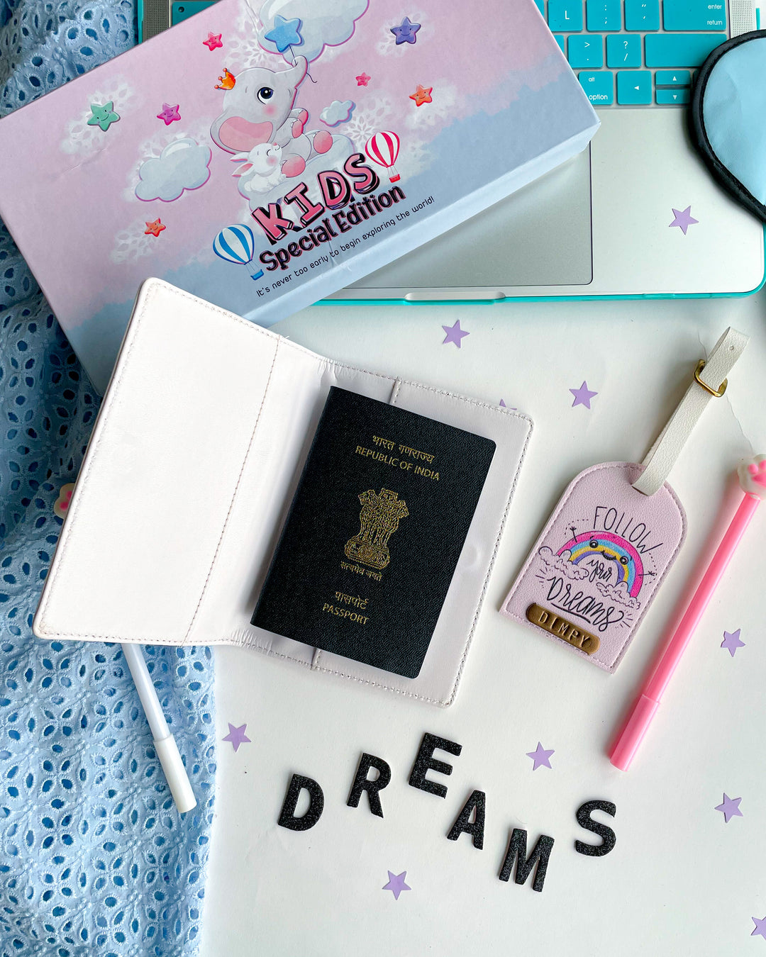 Fly High Passport Cover &amp; Follow Your Dreams Luggage Tag