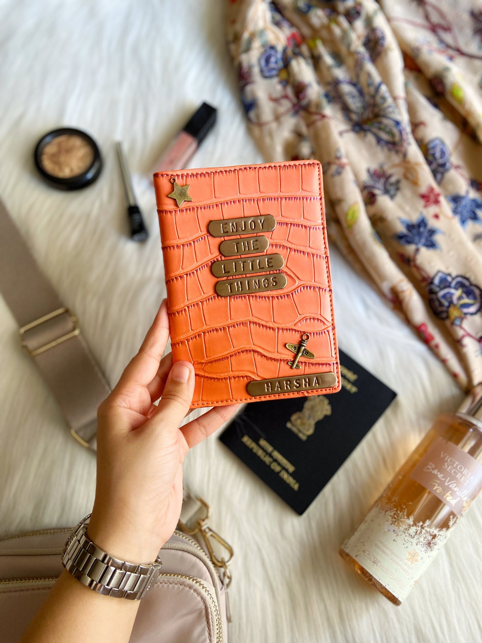 Customized Lilac Peach Croc Passport Cover