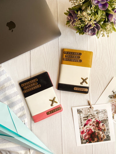 Personalised Three Tone Peach & Mustard Couple Passport Cover