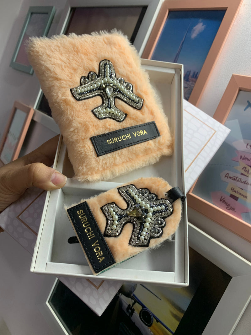 Salmon Peach Fur Passport Cover & Luggage Tag