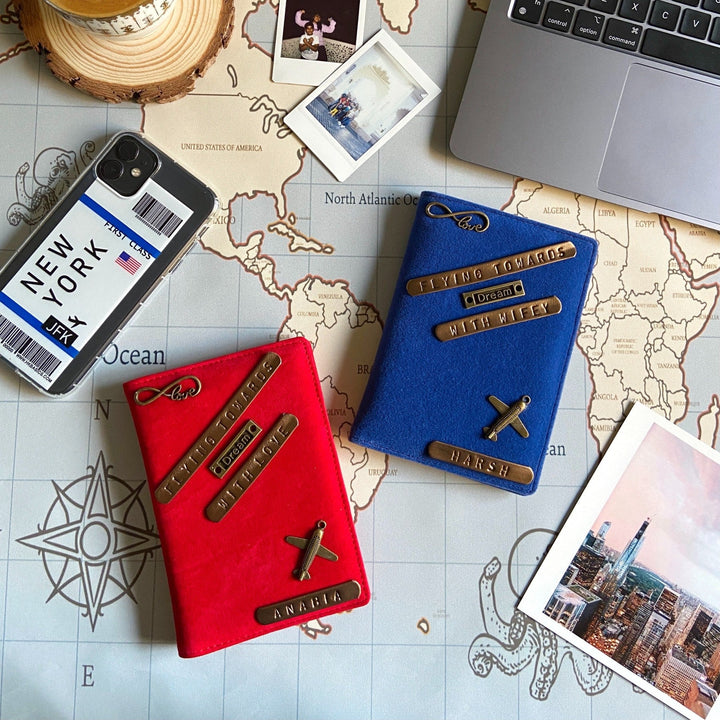 Personalised Couple Blue &amp; Red Passport Cover
