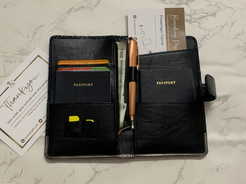 Inside view of Black Travel Wallet by tPC Gifts