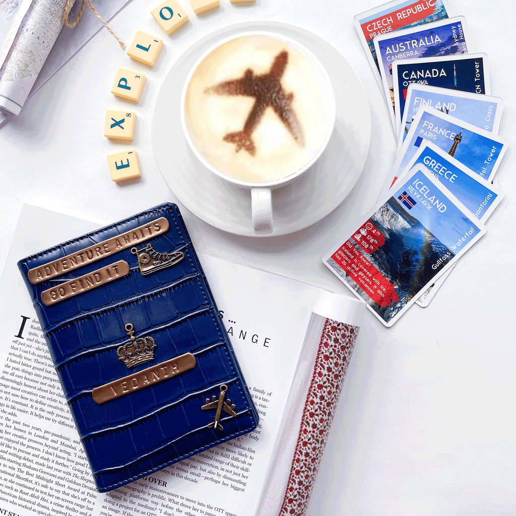Personalised Dark Ink Blue Croc Texture Passport Cover