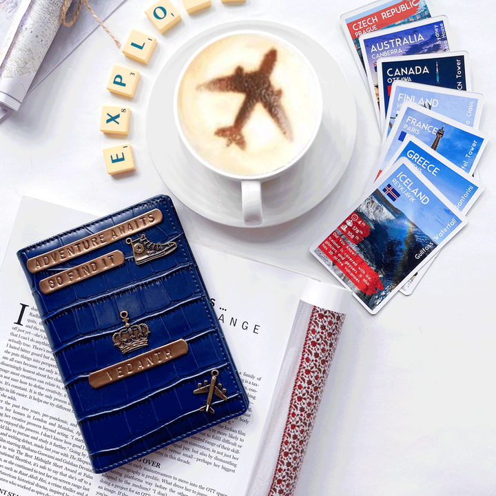 Personalised Dark Ink Blue Croc Texture Passport Cover