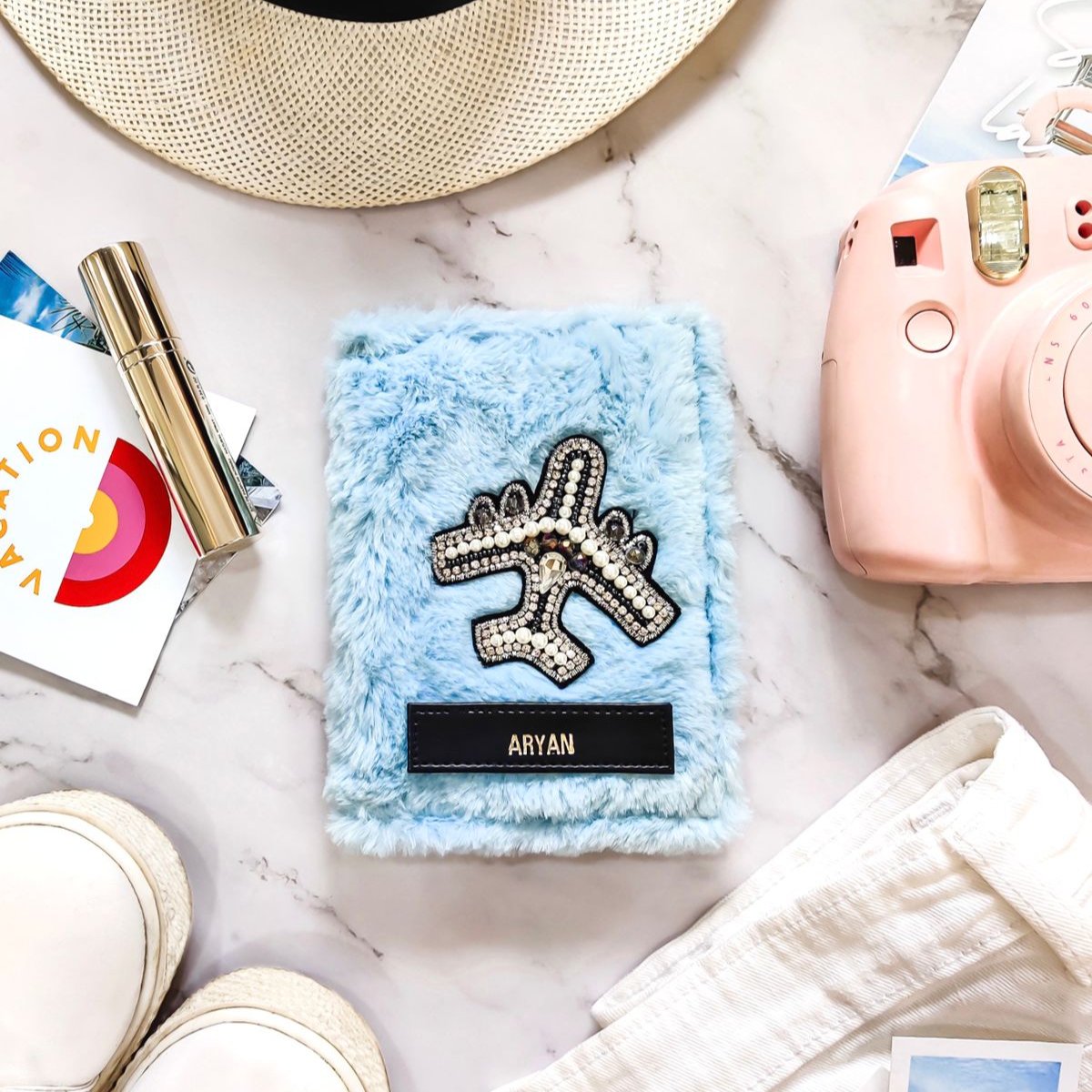 Personalised Passport Cover Baby Blue Fur TPC Gifts