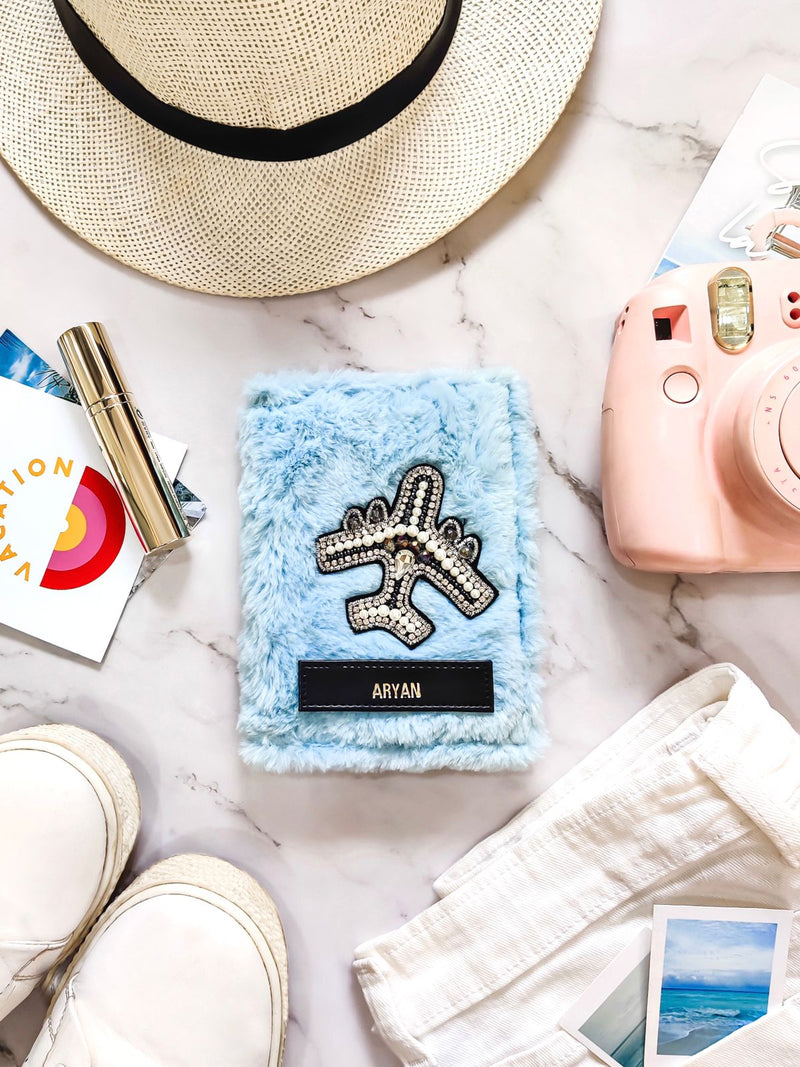 Personalised Baby blue Fur Passport Cover