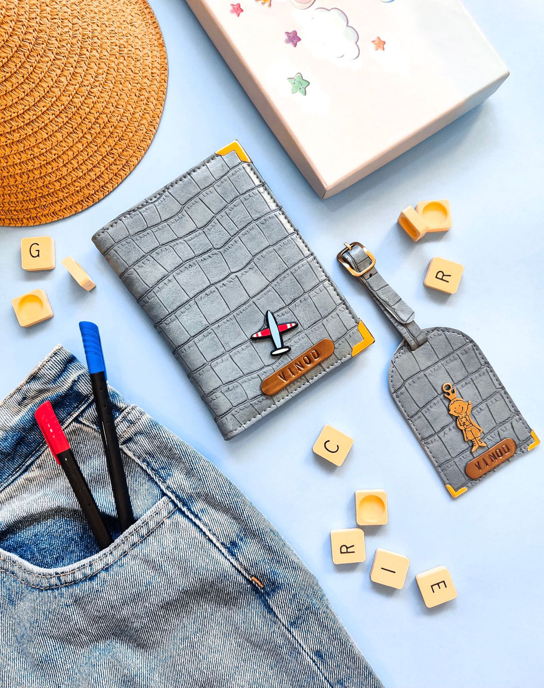 Kids Grey Premium Passport Cover &amp; Luggage Tag