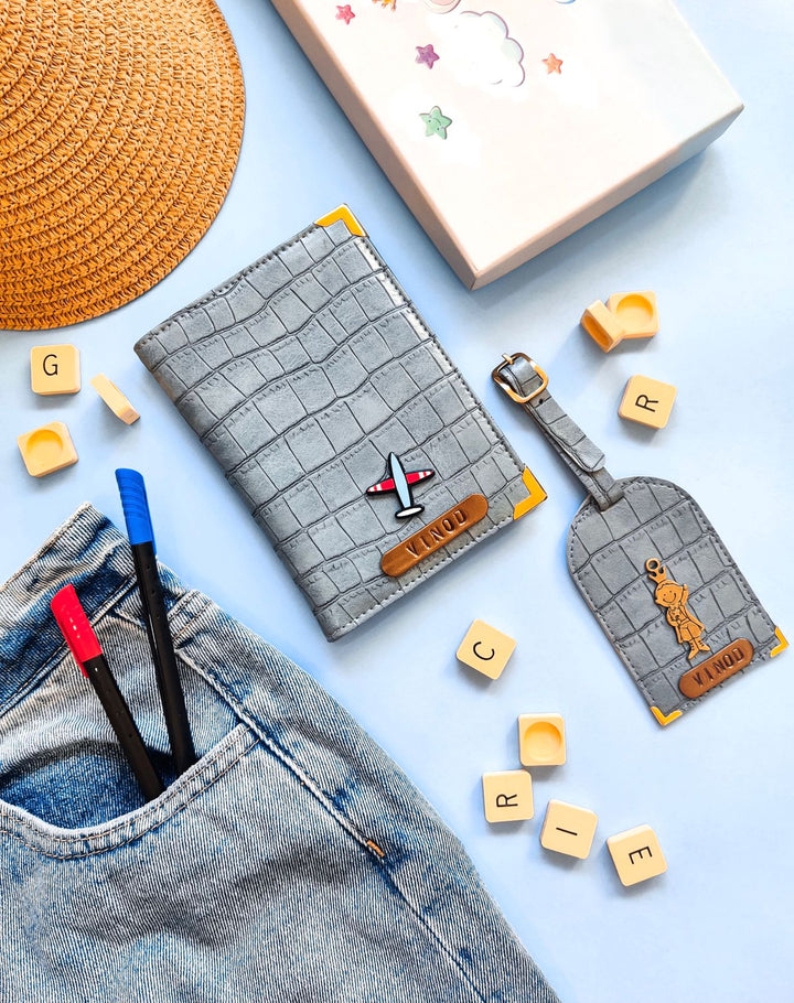 Kids Grey Premium Passport Cover &amp; Luggage Tag