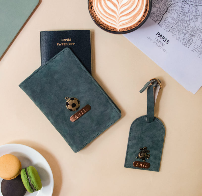 Genuine leather Passport Cover and Luggage Tag Set