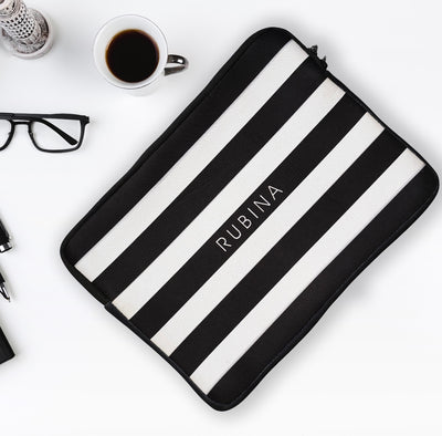personalised black and white laptop sleeve