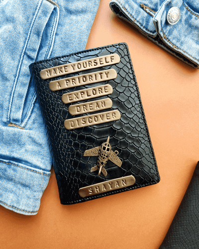 Personalised Black Crocodile texture passport cover