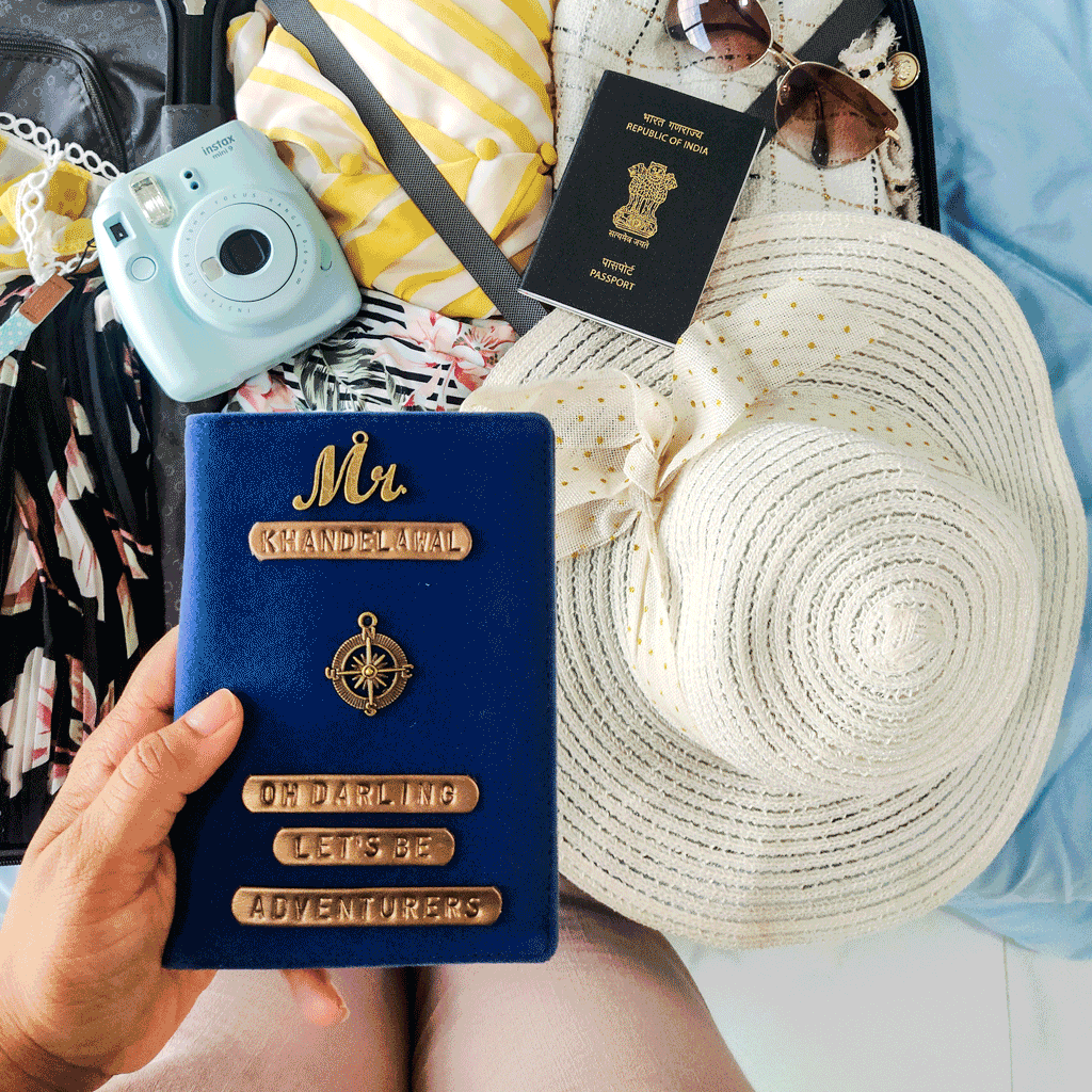Personalised Jet Blue Velvet Passport Cover