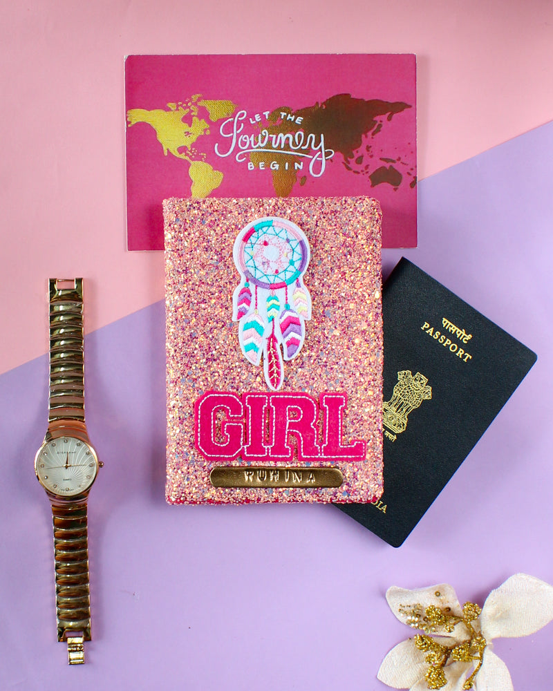 Personalised  Dark Pink Glitter Passport Cover