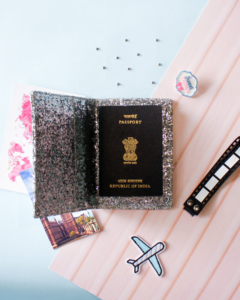 Personalised  Silver Glitter Passport Cover