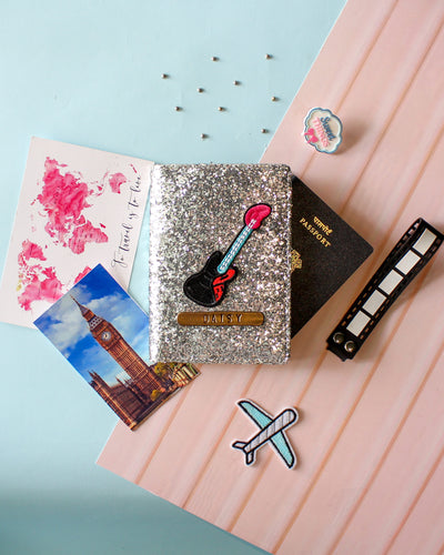 Personalised  Silver Glitter Passport Cover